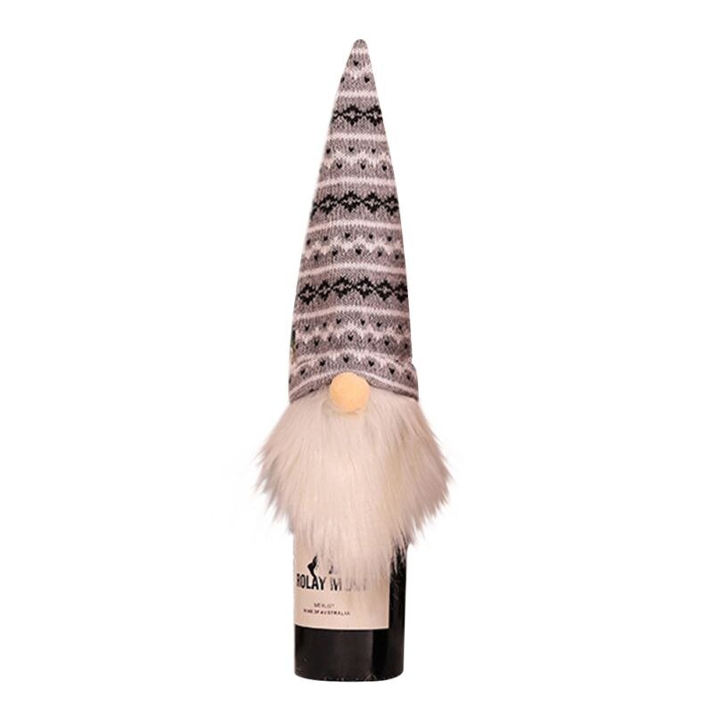 Kerst Faceless Ouderen Pop Wijn Fles Set Decor Forest Man Rode Wijn Zak Creatieve Champagne Set Zwart En Wit: Donker Kaki
