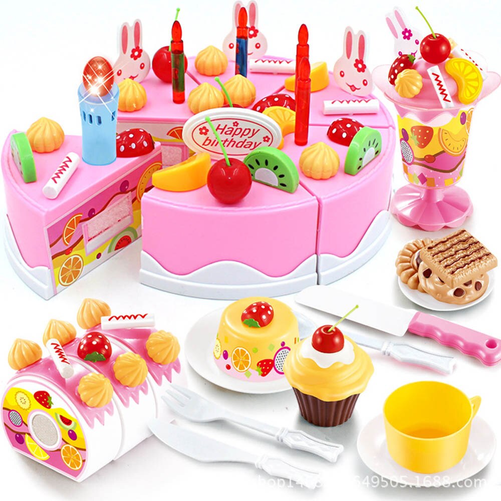 Mädchen simulation küche lebensmittel spielzeug 37-75 stück set DIY pretend zu spielen cut kuchen spielzeug geburtstag kuchen mit musik licht mädchen