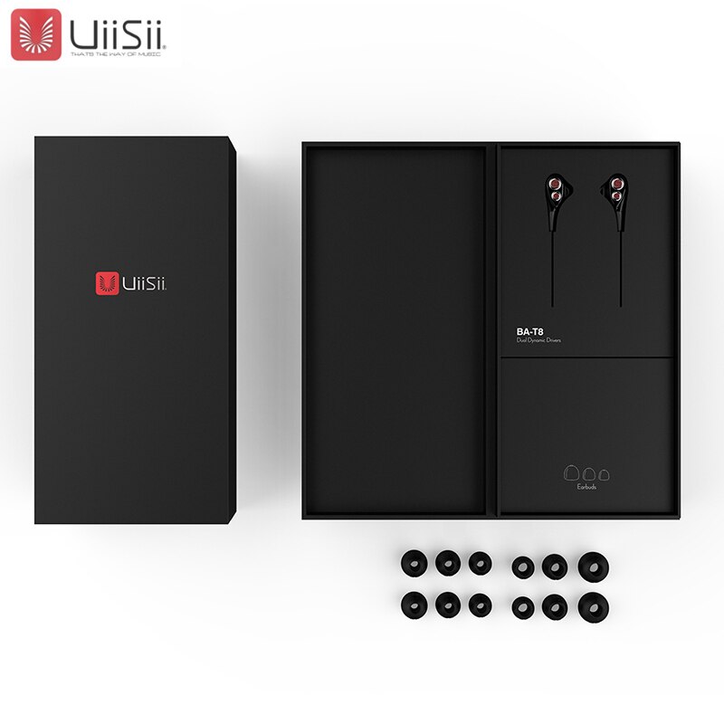 UiiSii BA-T8 HiFi Earphone Earbuds Dual Dynamaic Music In-Ear Earphone Noise Cancelling Wired with Mic For iPhone Xiaomi Android