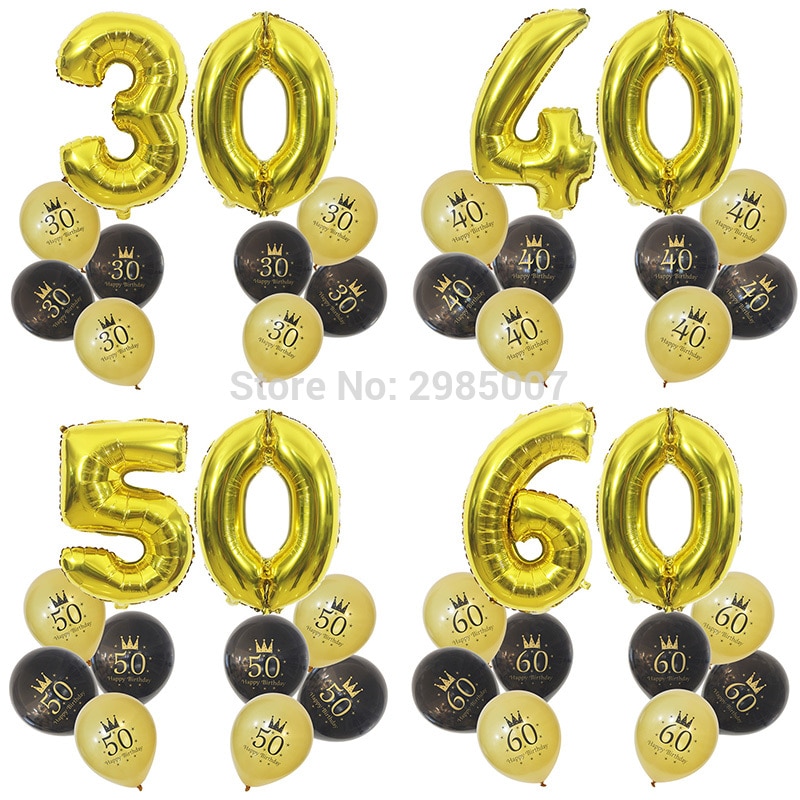 30th cumpleaños globo 40 50 60 70 80 años decoraciones para de cumpleaños número 30 adultos Oro Negro cumpleaños globos