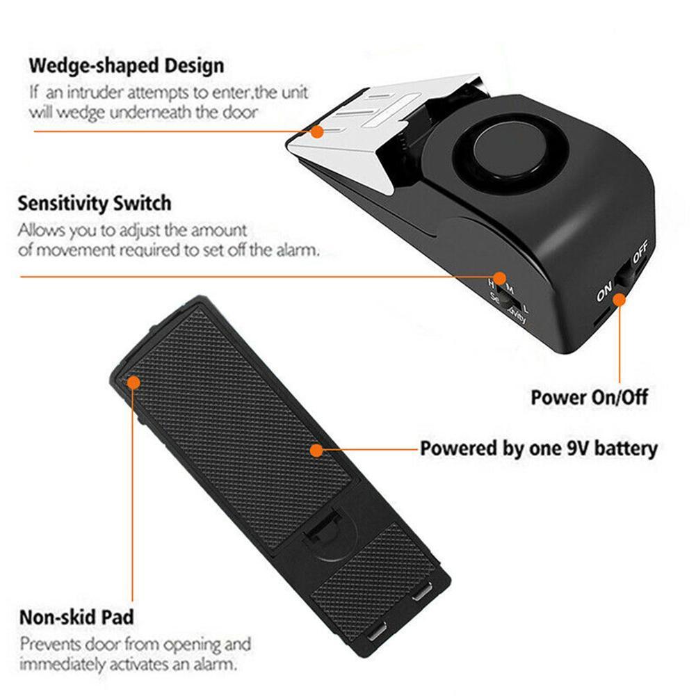 Sistema de parada antirrobo de 125 DB, sistema de alarma de seguridad para el hogar, bloqueo de puerta, tope de cuña para el hogar, parada de seguridad en forma I3O4