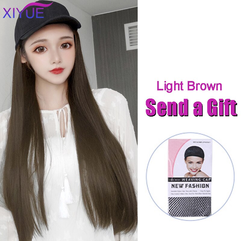 Long Synthetic Baseball Cap Hair Wig Natural Black Cap Hair Extensions Natural Wave Wigs Naturally Connect Hat Wig Adjustable: B923