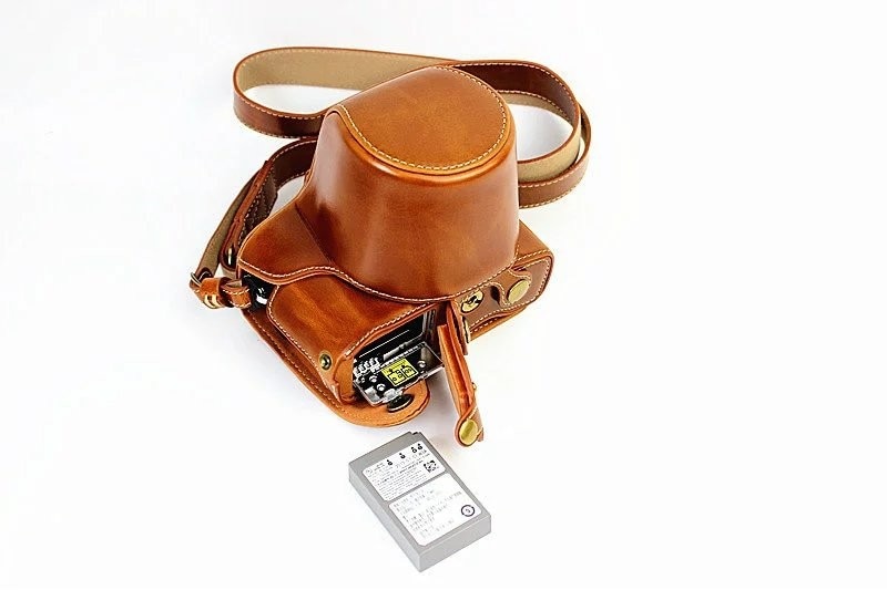 Luxury PU Leather Camera Case Cover for Olympus OMD EM10 II EM10 Mark II (14-42mm Lens) Open battery With Strap