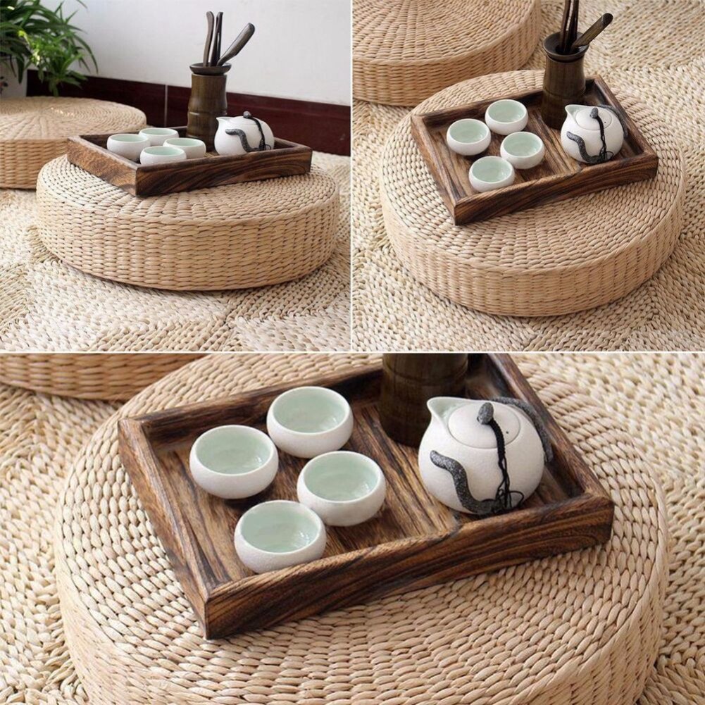 Golvkudde miljövänlig rund halmdyna handvävd tatami golvmatta yoga te ceremoni meditation pad