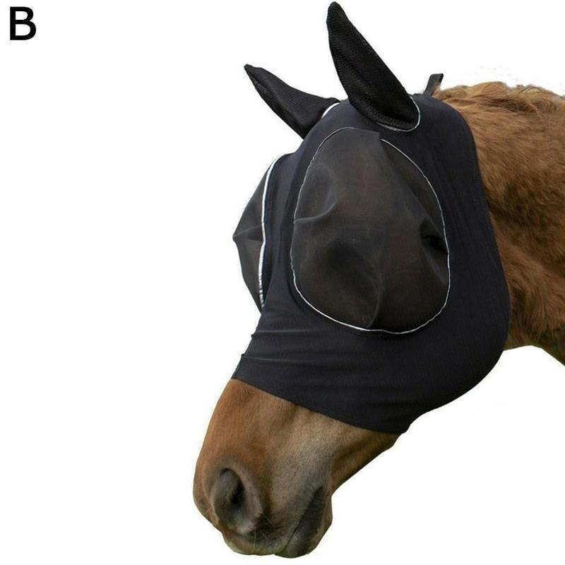 Anti-Fly Mesh Equine Mask Horse Mask Stretch Bug Eye Horse Fly Mask with Covered Ears Horse Fly Mask Long Nose with Ears: B