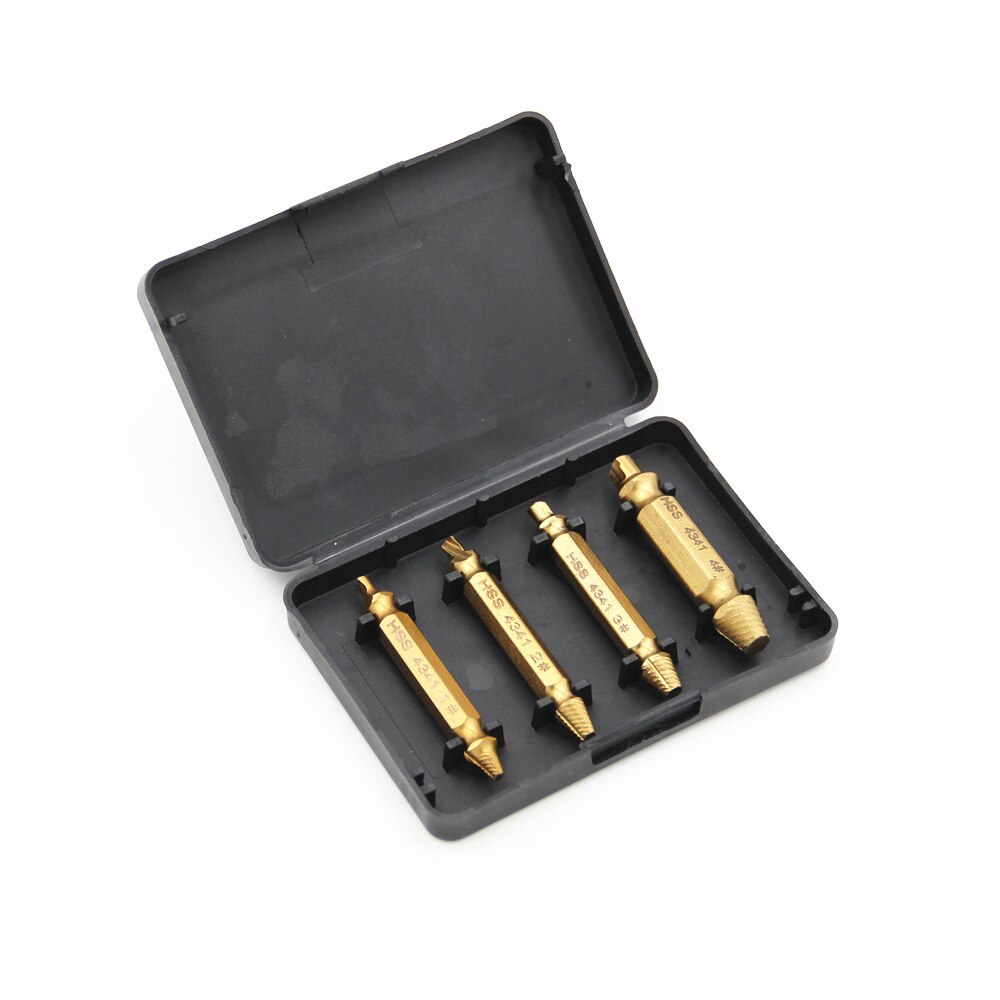 4Pcs/Set Screw Extractor Damaged Screw Extractor Drill Bit Extractor Drill Set Broken Speed Out Bolt Extractor Stud Remover Tool: With Box / Gold 4341 Steel