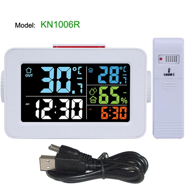 Digitale Bureau Led Wekker Met Snooze Thuis Temperatuur Thermometer Hygrometer Kleur Tafel Usb Telefoon Oplader Klok: KN1006R White