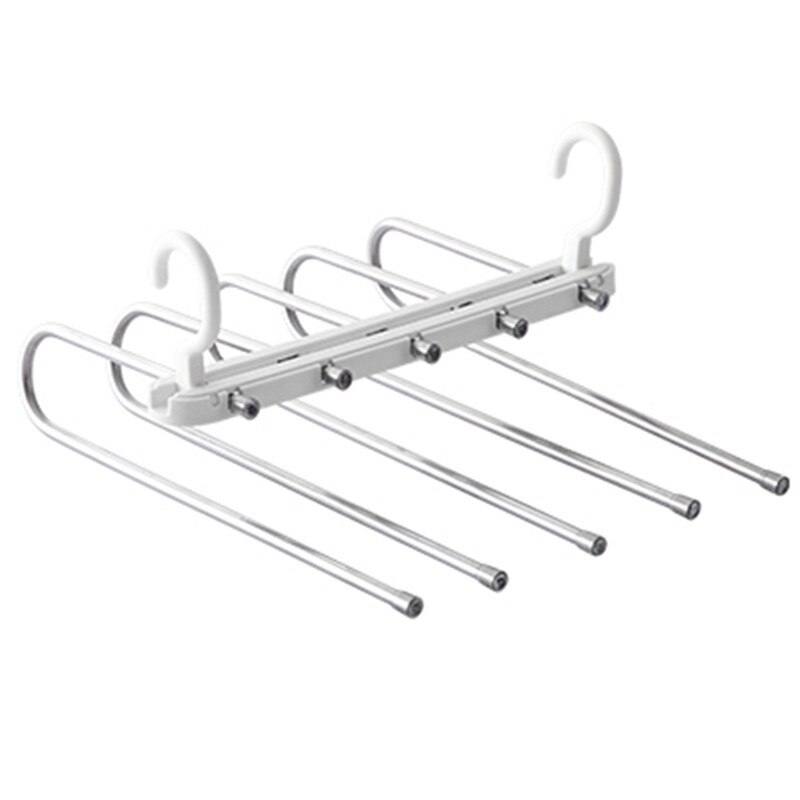 5-in-1 Drying Rack Hanger Wardrobe Finishing Double Hook Stainless Steel Folding Pants Rack Five In One Dual Drying Rack Hanger: 1PC Gray