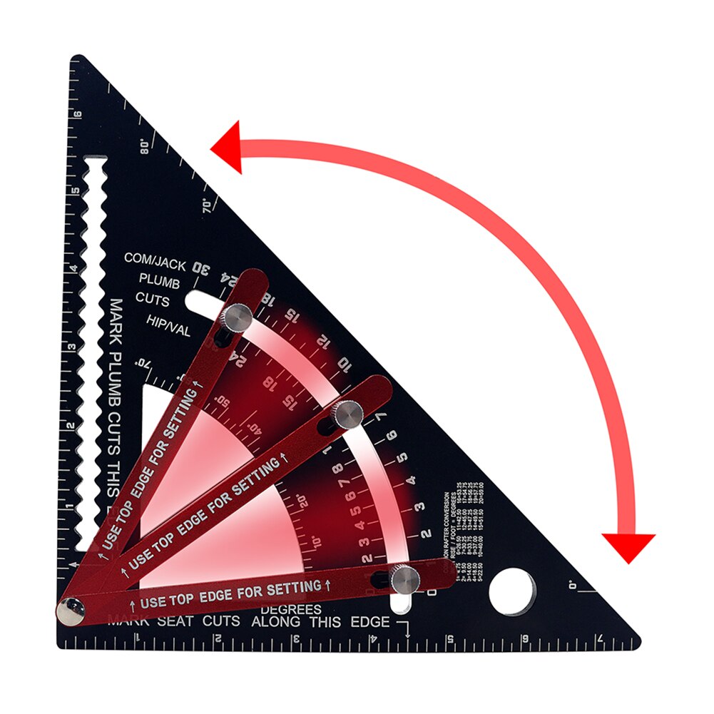 Aluminum Alloy 2-in-1 Folding Triangle Squares Ruler Positioning Angle Marking Measuring Gauges Metric Angle Protractor