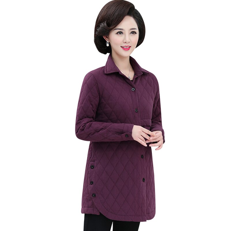 Chaqueta acolchada de algodón para mujer, chaqueta fina con cuello camisero de mediana edad, para otoño e invierno,