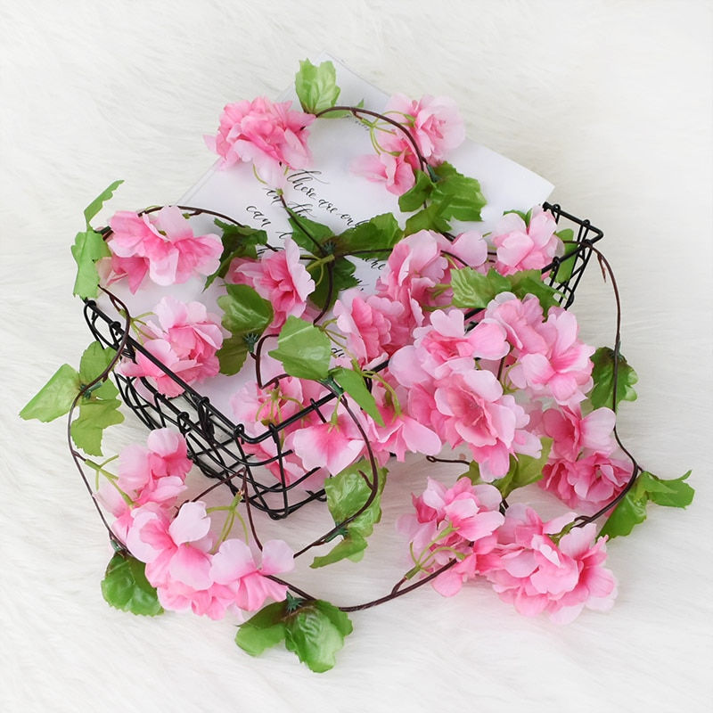 230cm wiśnia kwitnący kwiat winorośli sztuczne kwiaty Sakura girlanda Rattan na łuk ślubny strona główna ozdoba robić powieszenia na ścianie bluszcz