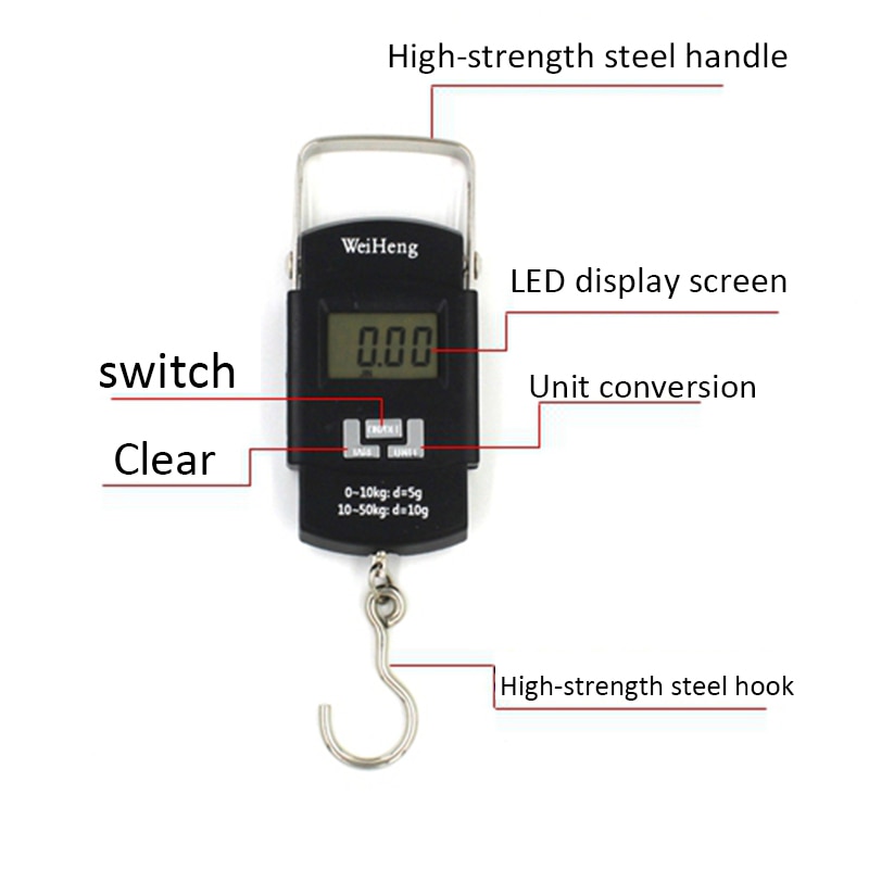50KG 10g électronique Portable Balance numérique crochet suspendu pêche voyage Double précision bagages poids Balance balances