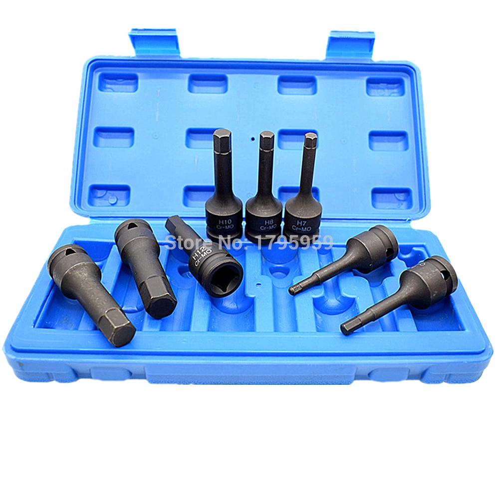 8 Piece 1/2" Square Drive Impact Socket H5 H6 H7 H8 H10 H12 H14 H16(5-16mm) Cr-Mo Metric Allen Bit 78mm Long Hex Key Socket Set