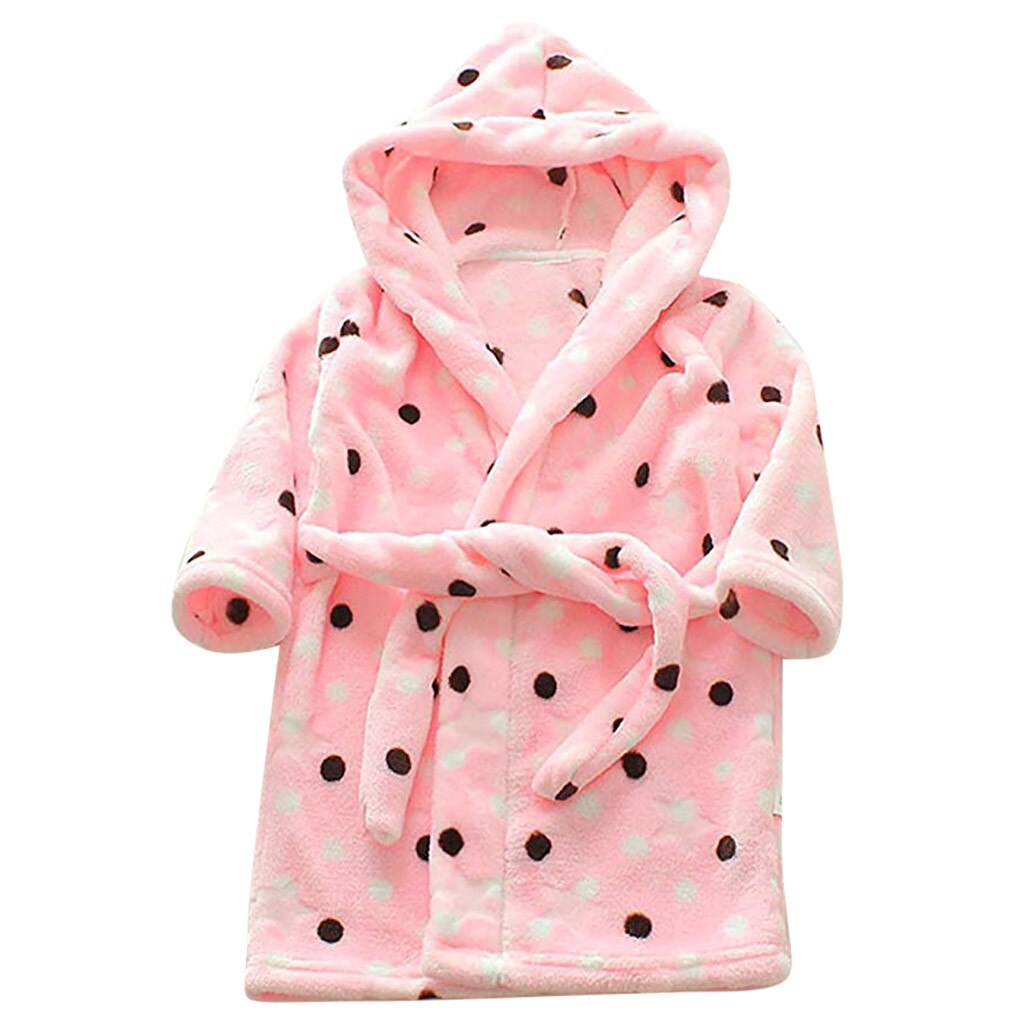 Baby Sleepwear Clothes Unisex Children's Baby Print Flannel Bathrobes Hoodie Towel Pajamas Night Gown Kids Clothing #40: Pink  / 8