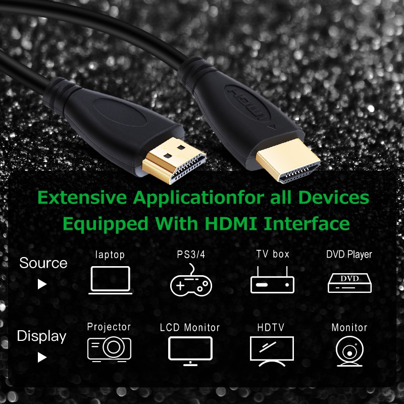 10pcs/Lot HDMI Cable High Speed 1080P 3D Gold Plated Video Cables for HDTV Laptop Computer 0.3m 1m 1.5m 2m 3m 5m 7.5m 10m 15m
