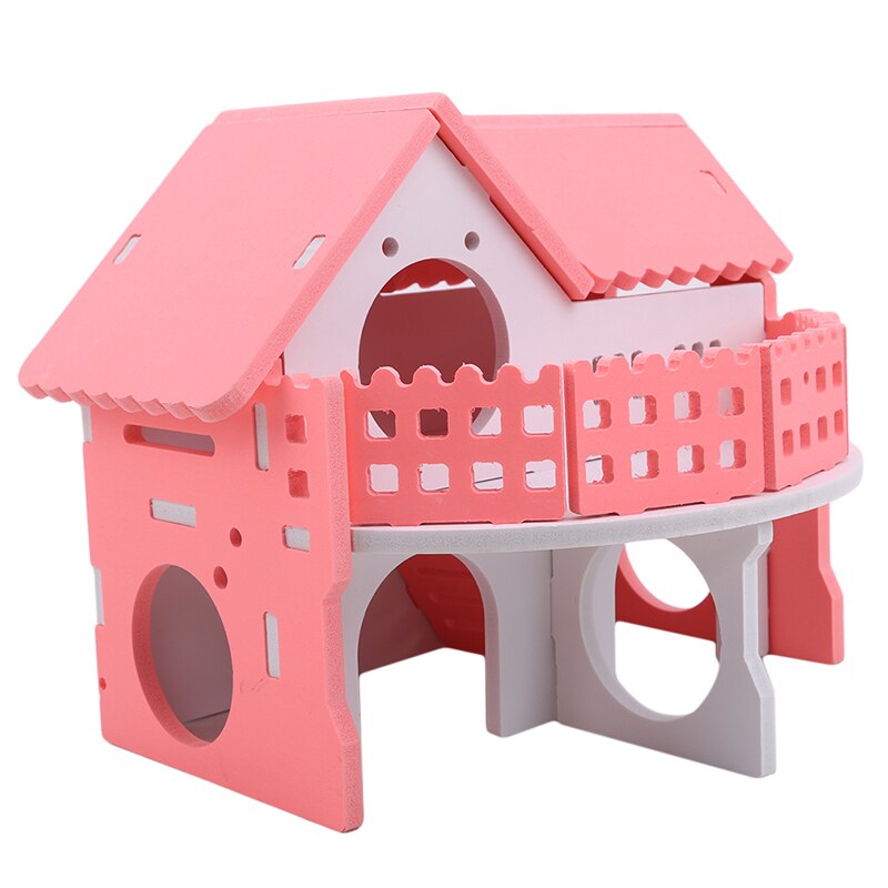 Cute Hamster jaulas Durable madera Hamster casa nido respetuoso con el medio ambiente colorido castillo pequeño Animal Casa de Campo para hámster