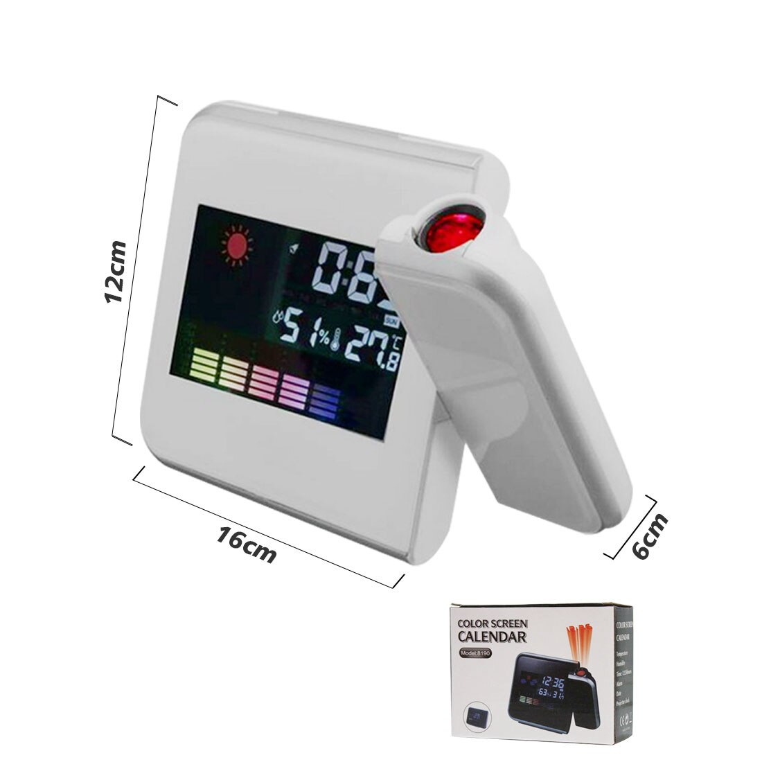 Reloj despertador Digital con proyector de techo, reloj despertador con termómetro de temperatura, indicador de fecha y calendario: white