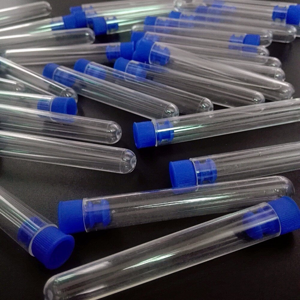 30 Pcs Clear Plastic Test Tube With blue Cap 16x150mm U-shaped Bottom Long Transparent Test Tube Lab School Educational Supplie