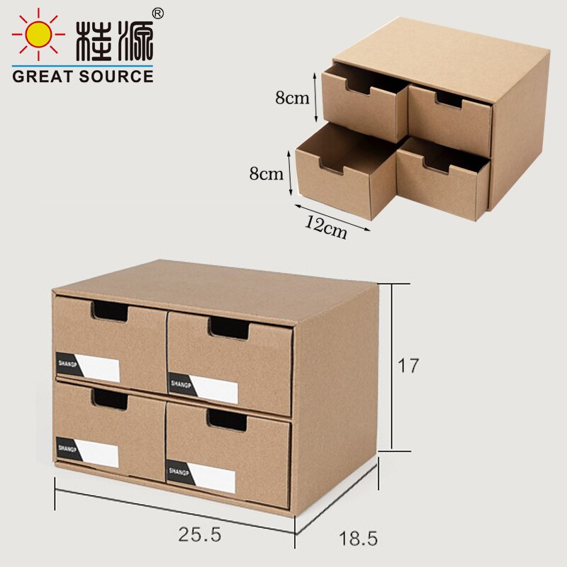 2 Layers Storage Composable Cabinet Office 4 Drawers Corrugate Foldable Home Storage Kraft Paper Environment Friendly(2PCS)