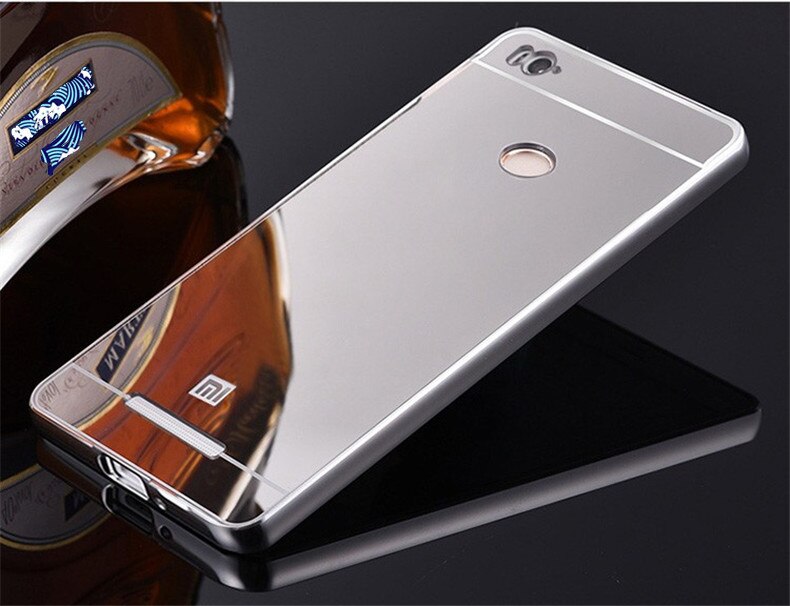 Di Alluminio di lusso Del Respingente Del Metallo A Specchio Posteriore di Caso xiaomi redmi 3 5s casi di copertura per xiaomi redmi 3 s cassa del telefono redmi 3 pro casi: argento