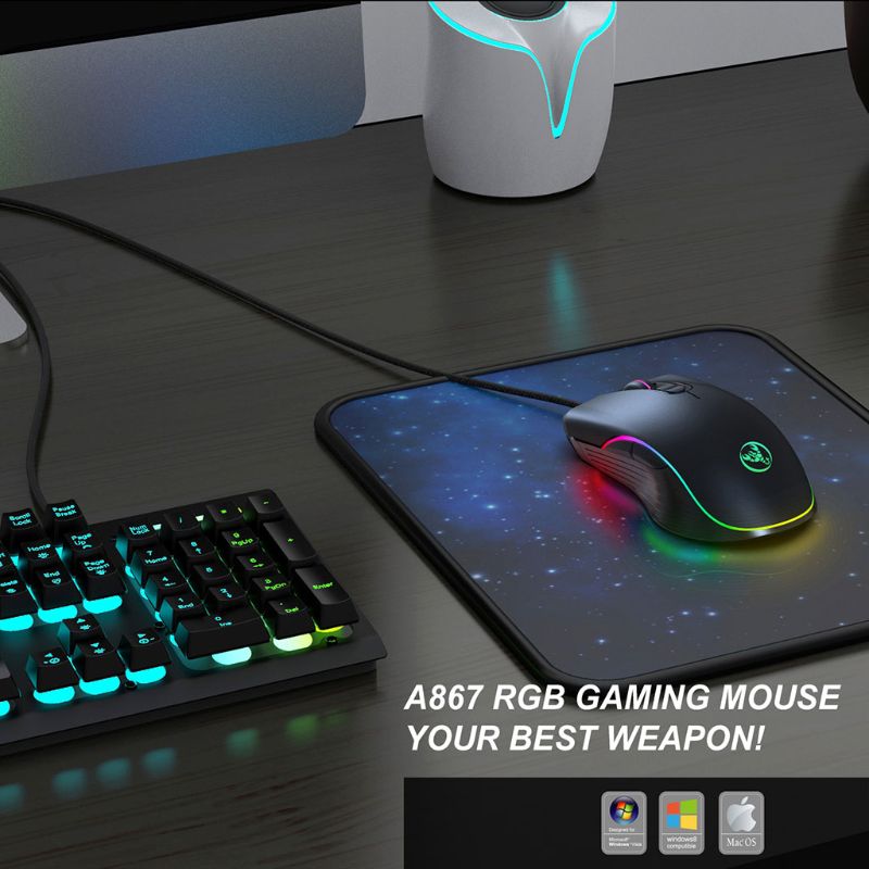 A867 Gaming Mouse 7 Knoppen 6400Dpi Optische Usb Wired Desktop Muizen Rgb Backlit Muizen Voor Pc Computer Laptop Gamers