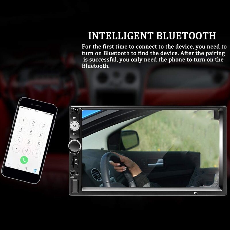 2 Din Car Stereo 7 Inch HD Contact Sn MP5 Player Bluetooth FM Radio Support IOS/Android Phone Mirror Link with AUX/Dual USB/