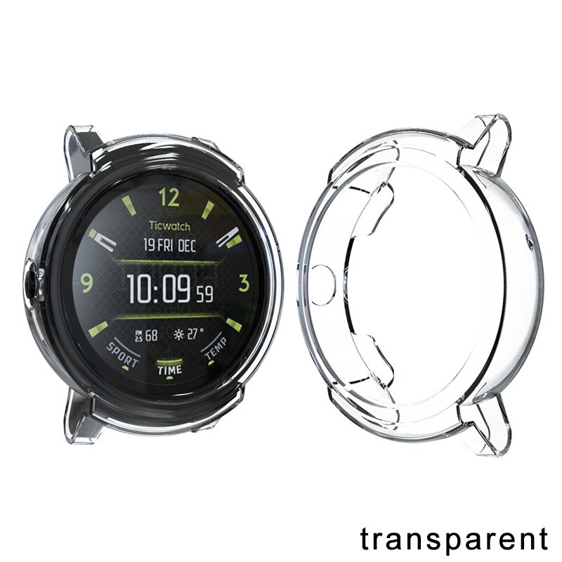 Mjukt fodral för ticwatch pro smart watch protector fodral e -serie tillbehör för tic watch pro watch cover slim plating tpu shell: Transparent