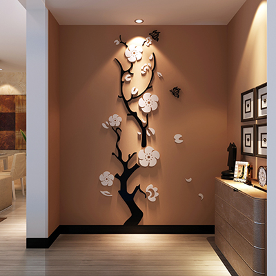 Stickers muraux fleur prune miroir 3d acrylique | Bricolage, décoration murale pour chambre à coucher, salon, entrée, décoration murale
