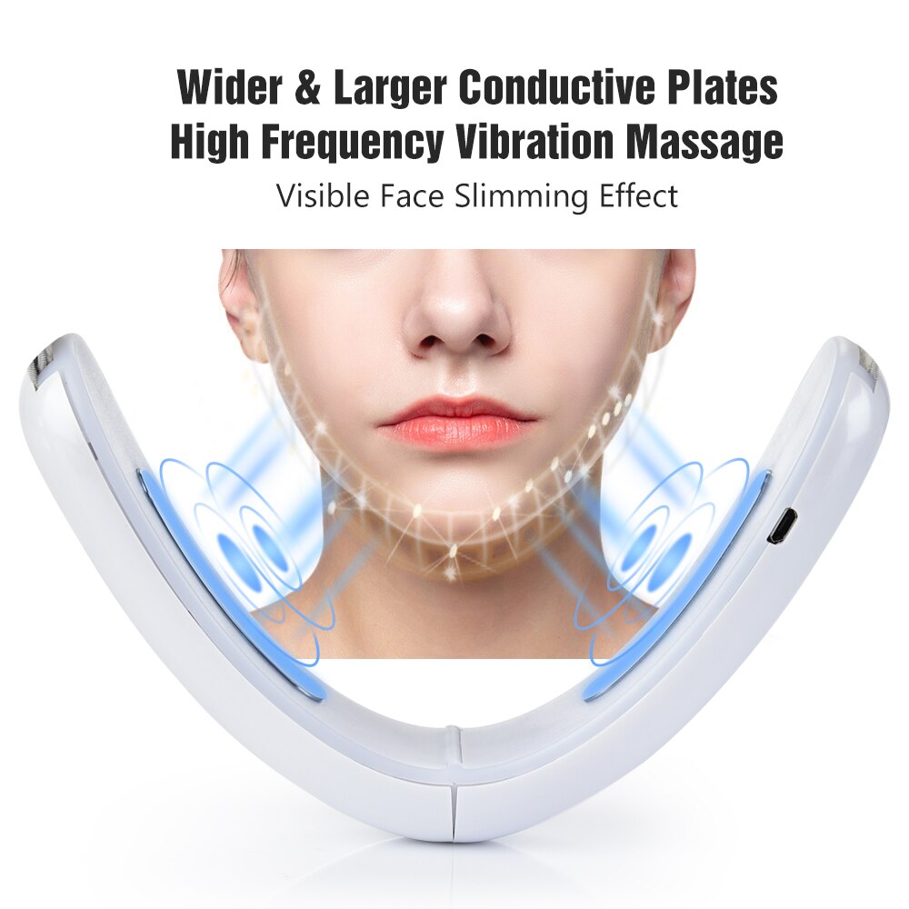 Dispositivo de estiramiento facial EMS V, máquina de cinturón de elevación de mentón, herramienta de adelgazamiento, masajeador, terapia de fotones LED roja y azul, vibración de calor galvánico