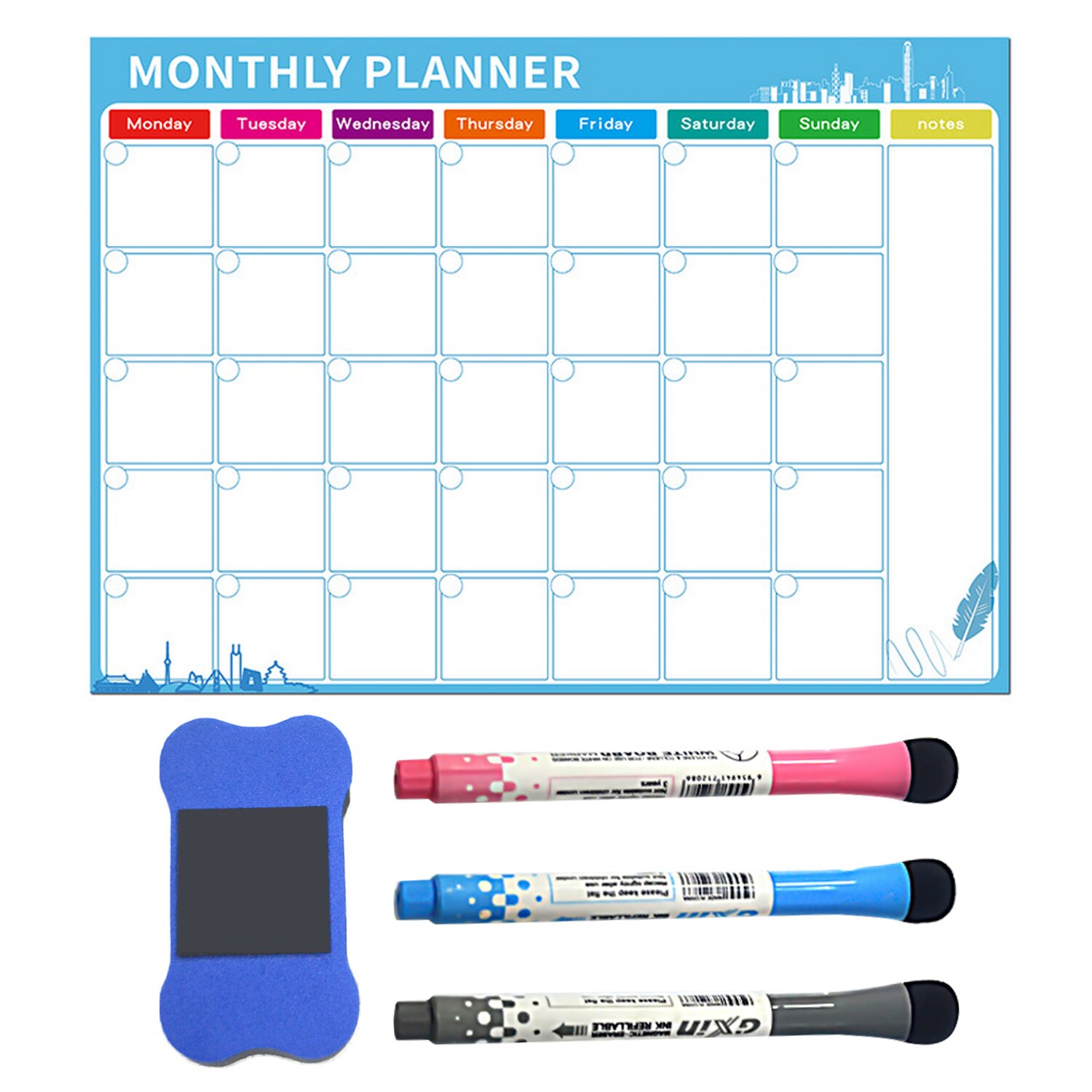Magnetic Monthly Planner Dry Erase Calendar Board Refrigerator Magnet with 3pcs Markers for Home School Office Shops 40 x 30cm