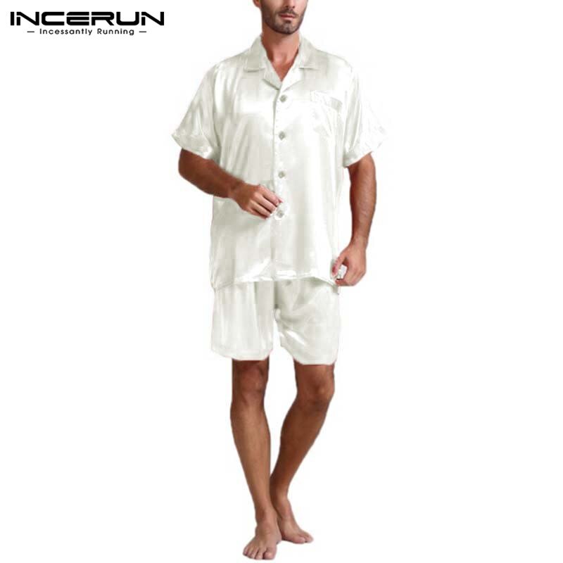 Herre silke satin pyjamas sæt blødt nattøj silke kortærmede toppe shorts herre pyjamas hjemmetøj jakkesæt sommer plus størrelse 5xl