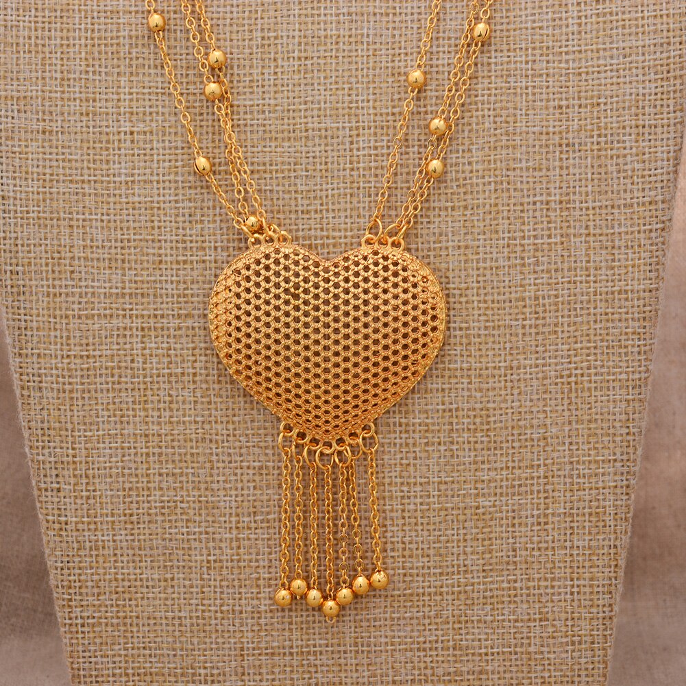 24K Dubai Goud Kleur Hart Sieraden Sets voor vrouwen Ketting oorbellen Ring bruids Afrikaanse bruiloft ornament vrouw Sieraden set