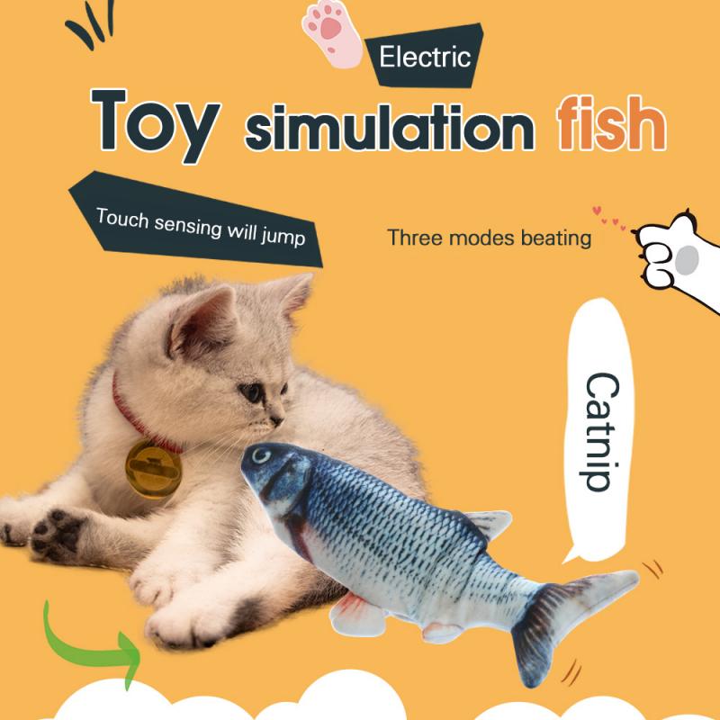 Elektrisk wagging fisk realistisk plys simulation karpe dukke fisk usb oplader interaktiv kat tygge bid legetøj sjovt wagging legetøj