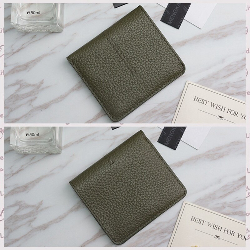 Ladies simple flat card holder wallet Genuine Cow Leather long wallet for women Simple classic couple Leather Wallet: Green Short