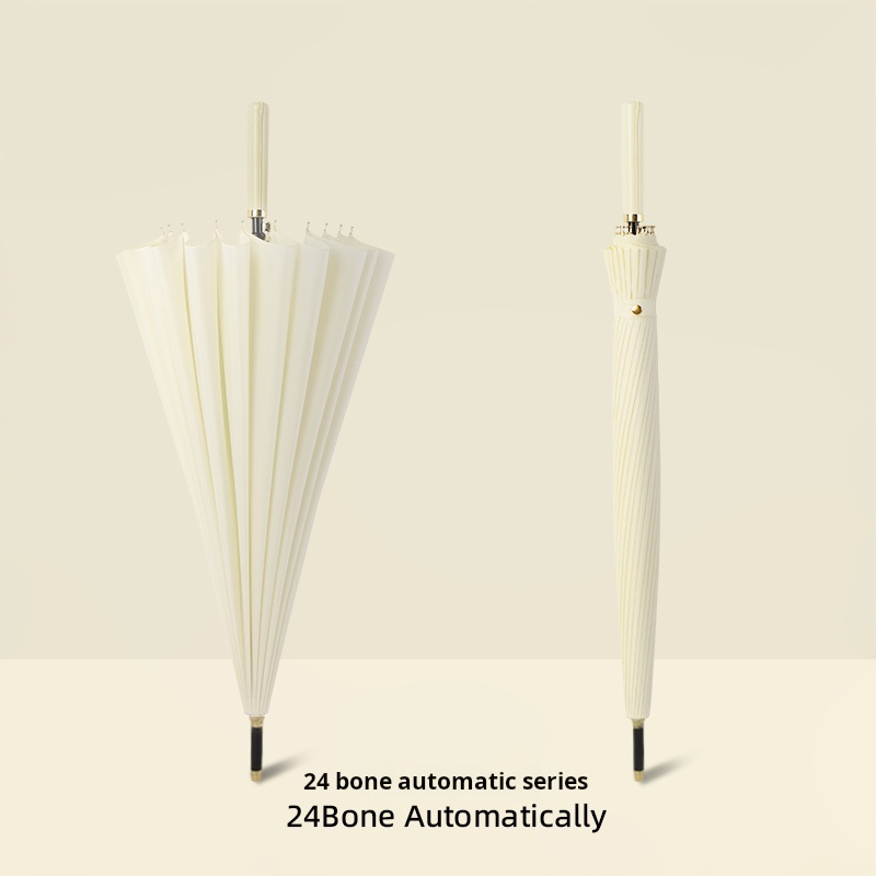 Musan 24 Ribs Long Handle Female UV Umbrella Parasol for Men Integrated Button Automatic Large Wind-Resistant rain umbrella: WHITE