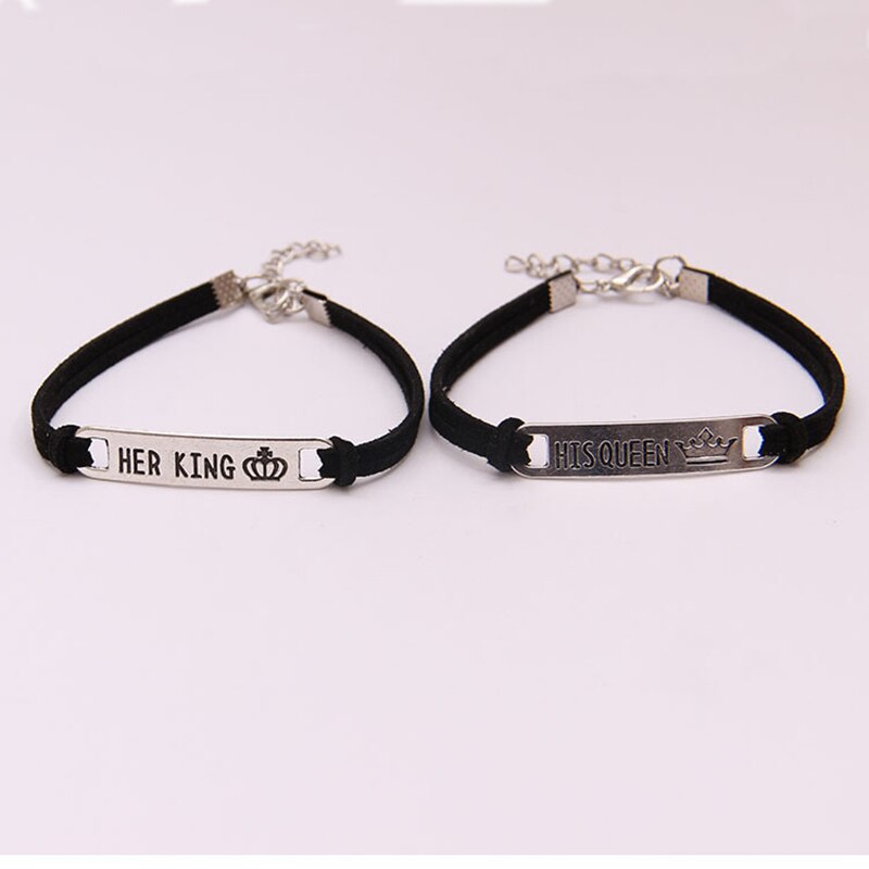 2Pcs Matching Set His Queen Her King Alloy Couple Bracelet Jewelry H9