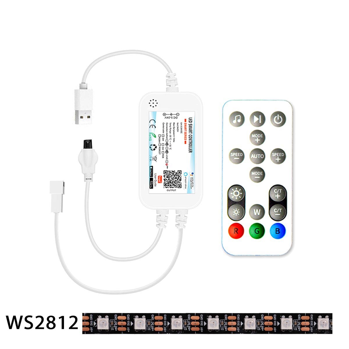 Smart tuya wlan-dream-color-controller mit +16- tasten-fernbedienung 2811/5v 12v 2812 -led-streifen, pixelsteuerung und dimmer für alexa und google: Usb 5v ws2812 -steuerung