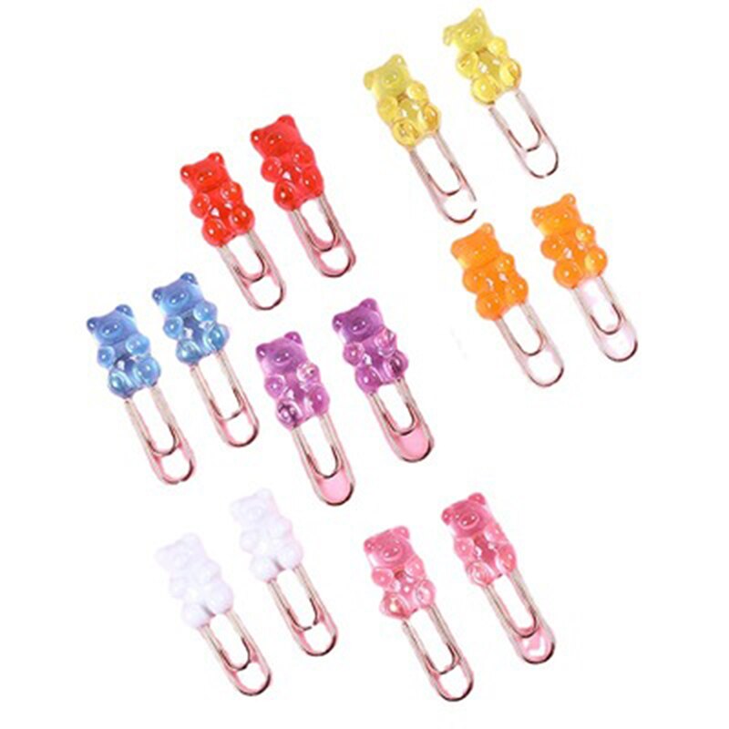 10pcs Cute Tool Accessories Rainbow Bear Home DIY Multi-function Craft Kit Paper Clip Decorative Bookmark Binder File Clips