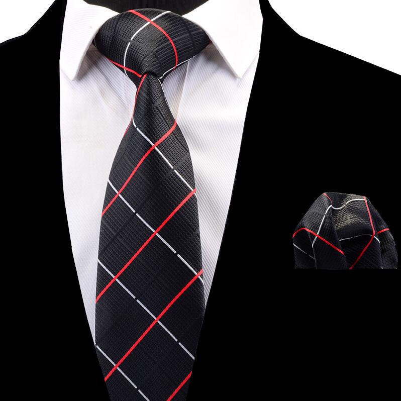 RBOCOTT Plaid Tie Set For Men Necktie Handkerchief Men's Classic Striped Neck Tie 8cm Red Blue Brown For Wedding: 08