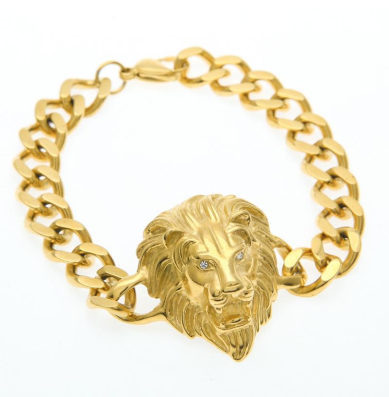 Overdrijving Rvs Ketting Gouden Leeuwenkop Punk Armband Voor Mannen Sieraden