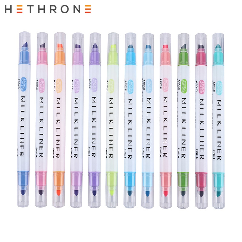 Hethrone 12 stk / sæt sharpie highlighter markører pen farverige børn kunst søde dobbelthoved graffiti maleri tegning penne til skole