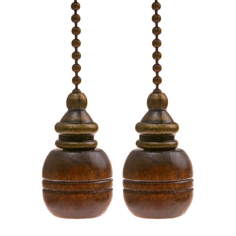 2 piezas Cadena de tirón de ventilador decorativa 12 pulgadas cadenas de tracción extensión bronce con perilla de madera Natural colgante para iluminación ventilador de techo