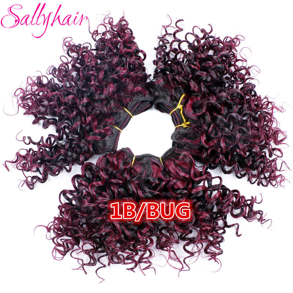 Sallyhair-extensiones de pelo rizado Afro, tejido de pelo rizado de ganchillo, Color negro, trama sintética de alta temperatura, 3 unidades por lote: T1B / color vino