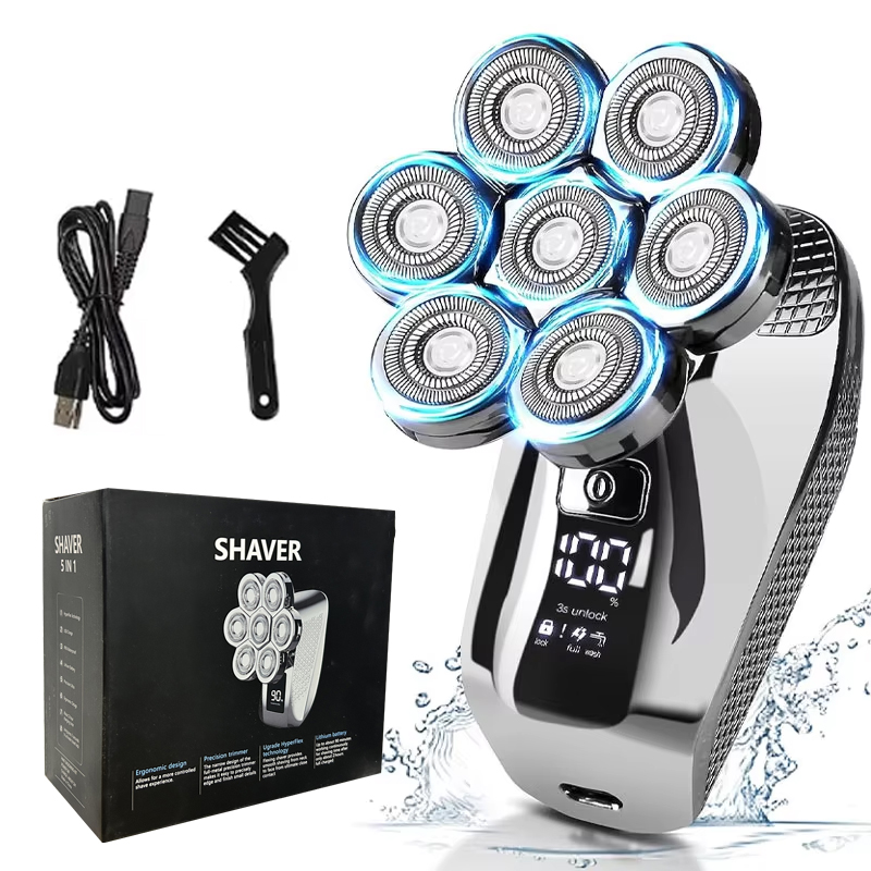 5 in1 Head Shavers for Men 7D, Cordless Bald Head Shaver Wet&Dry Waterproof Electric Razor for Men with LED Display Grooming Kit: Silver