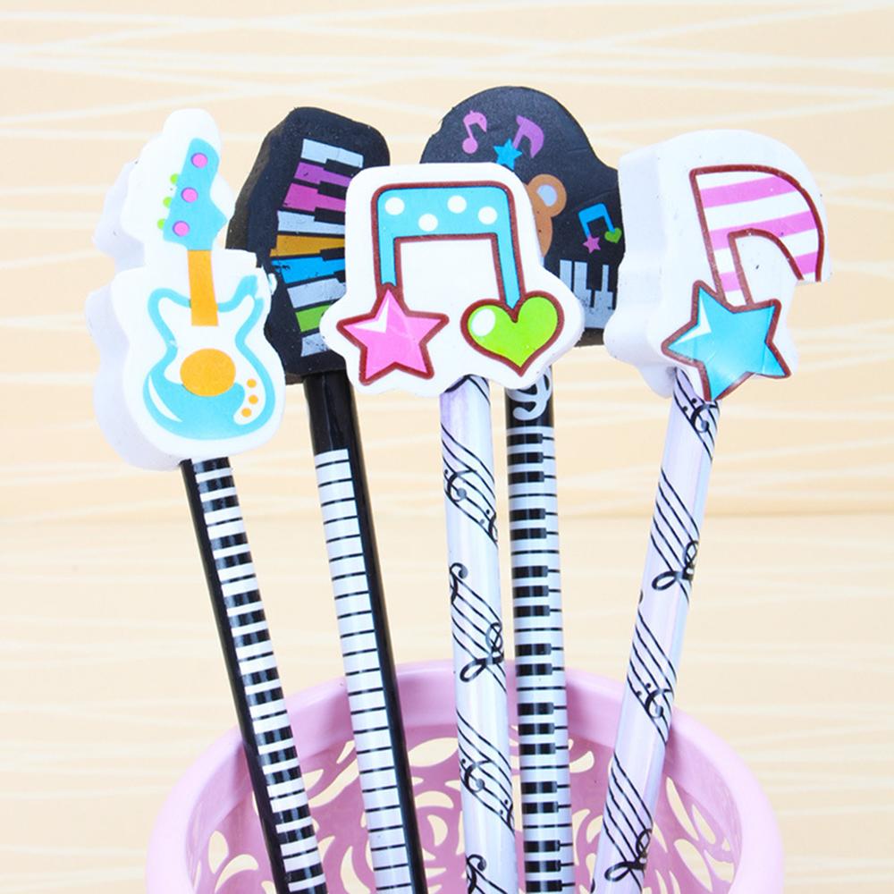 6 pièces Note de musique crayon 2B Standard crayons ronds Piano Notes gomme écriture dessin outil papeterie école étudiant
