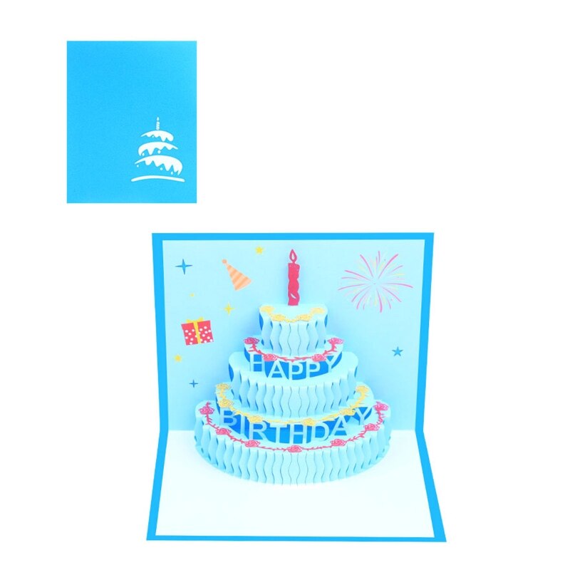Gelukkige Verjaardag Cake 3D Pop Up Wenskaarten Met Envelop Voor Vrouw Vriendin Mom Jongen Meisje Vriend Familie Leraar Party: Blue