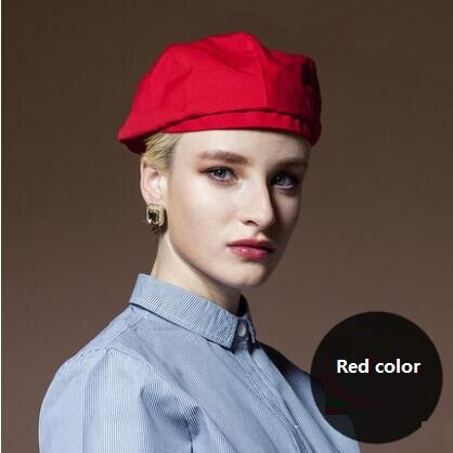 Casquette de travail pour homme, Chef, serveur et serveuse, chapeau béret, 4 couleurs, uniforme de travail, accessoire casquette S2, Restaurant, garde-manger et hôtel: red