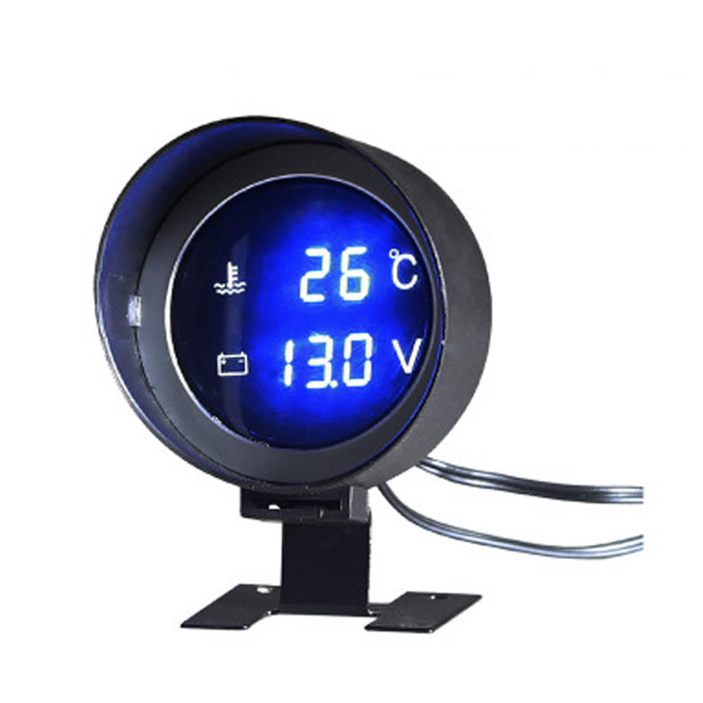 DC12V/24V Car Truck Water Temp Gauge Sensor 2 in 1 Round LCD Digital Voltmeter temperature Gauge Meter Universal Car Truck Meter: Ivory
