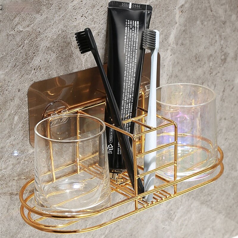 Juego de vasos de hierro forjado para lavado, estante de almacenamiento de pasta de dientes, soporte de Metal de escritorio, taza de vidrio para baño, ,