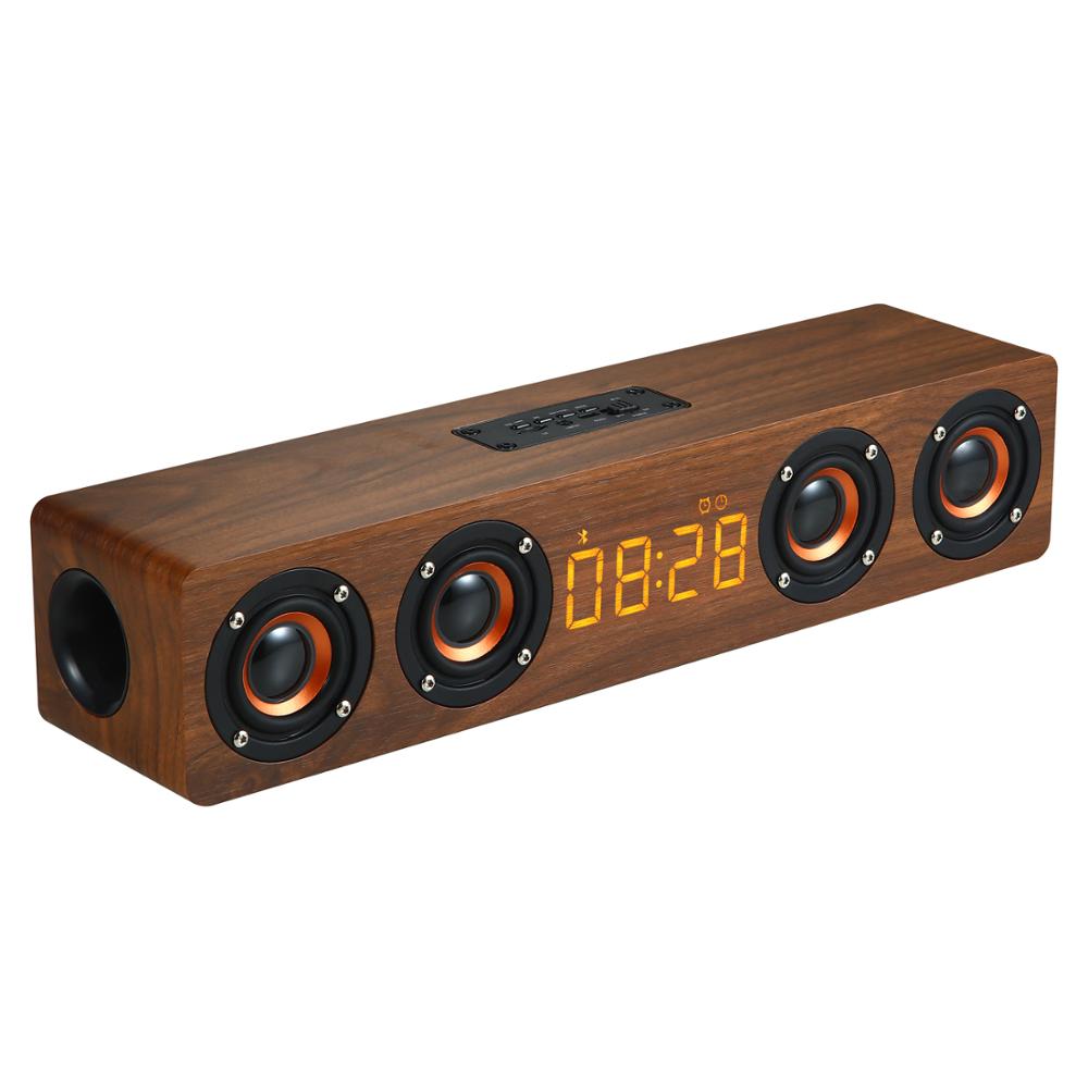 Barra de sonido con Subwoofer para cine en casa, altavoz inalámbrico con Bluetooth, despertador, altavoz de ordenador, de 20W Boombox, con cable para PC y portátil: Brown wood grain